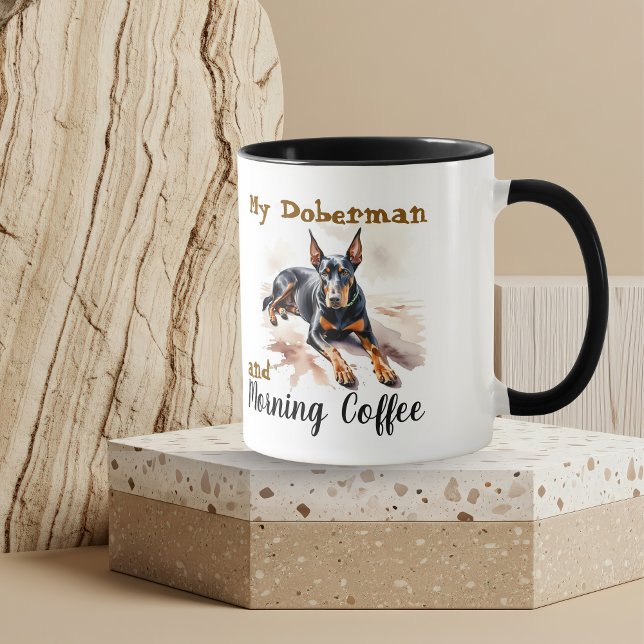 Caneca  Pets Watercolor Blacks/Brown Doberman Personalize (personalize this watercolor design)