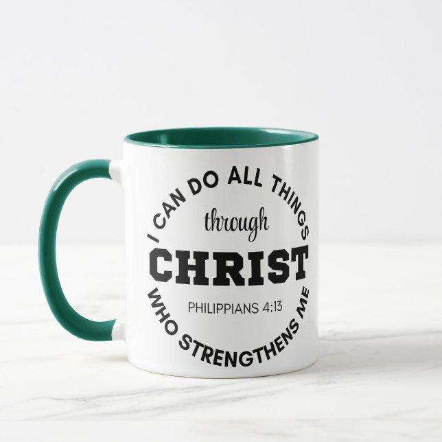 Caneca Philippians 4:13 Eu posso fazer todas as coisas Es (Esquerda)