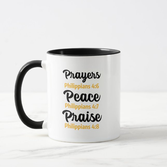 Caneca Philippians 4:6-8 Orações, Paz, Louvor (Esquerda)