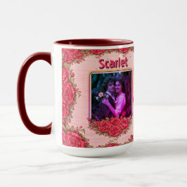 Caneca Photo Collage  Name Valentine's Day Floral Coffee