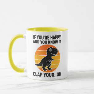 Caneca Piada do T Rex Retro Engraçado Bater as Mãos Oh Di