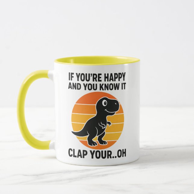 Caneca Piada do T Rex Retro Engraçado Bater as Mãos Oh Di (Esquerda)