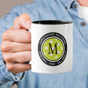 Caneca Piada Personalizada de Pickleball Nome Inicial Pre