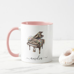 Caneca Piano de Cauda Elegante Personalizado com Flores
