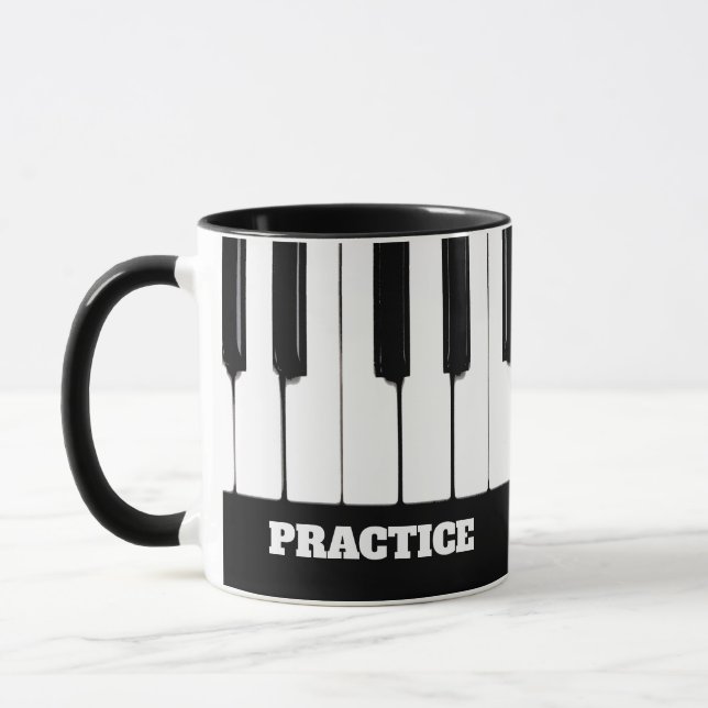 Caneca Piano Keys "Practice" Texto Personalizável (Esquerda)