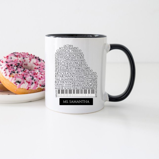 Caneca Piano Word Cloud Gift for Piano Teacher (Criador carregado)