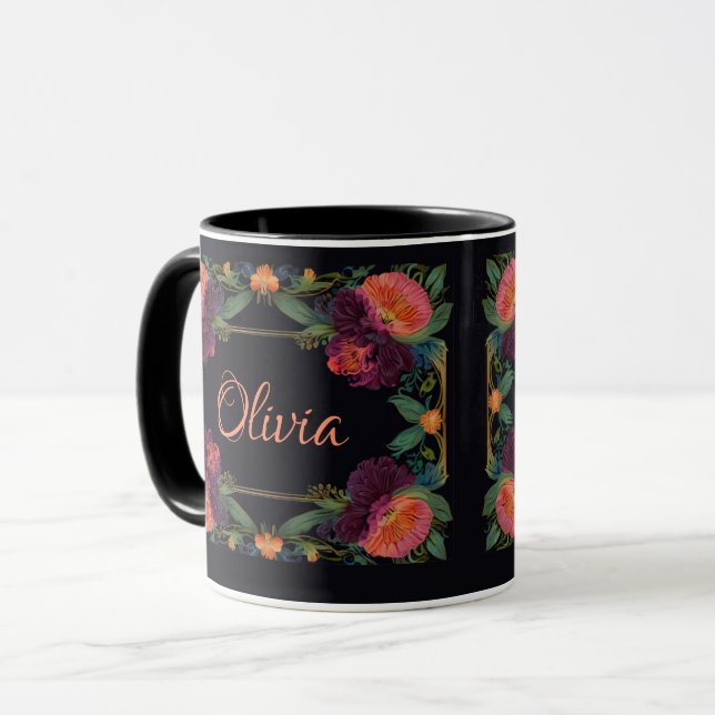 Caneca Pica-pica-pia-pia-floral elegante (Frente Esquerda)