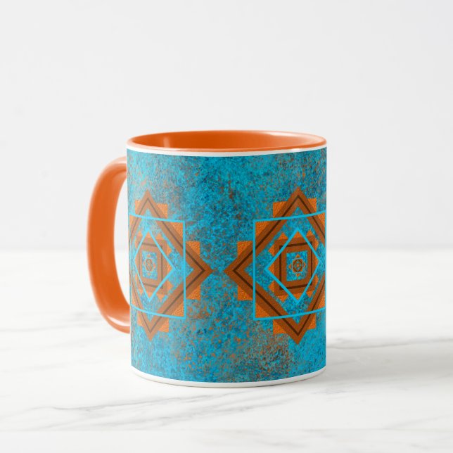 Caneca Picos da Montanha do Sudoeste Turquesa Geométrico (Frente Esquerda)