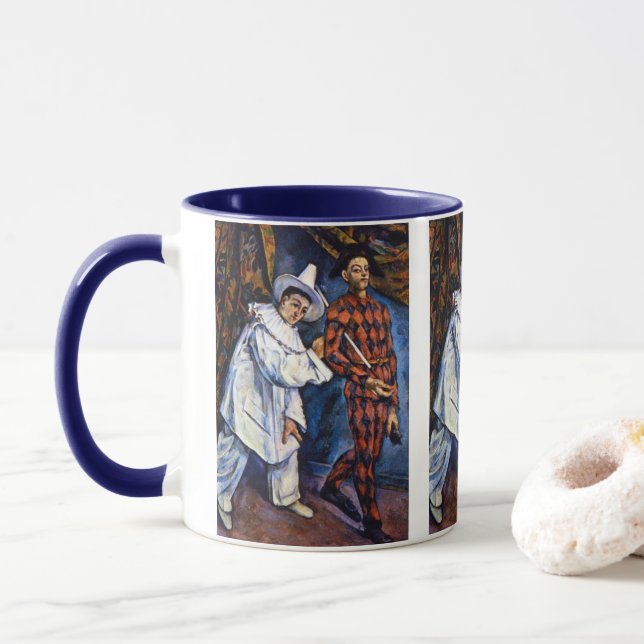 Caneca Pierrot e Harlequin, Mardi Gras por Paul Cezanne (Com Donut)