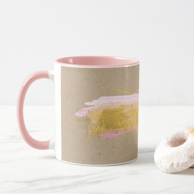 Caneca Pincel Rosa Dourado, , Kraft Personalizado (Com Donut)