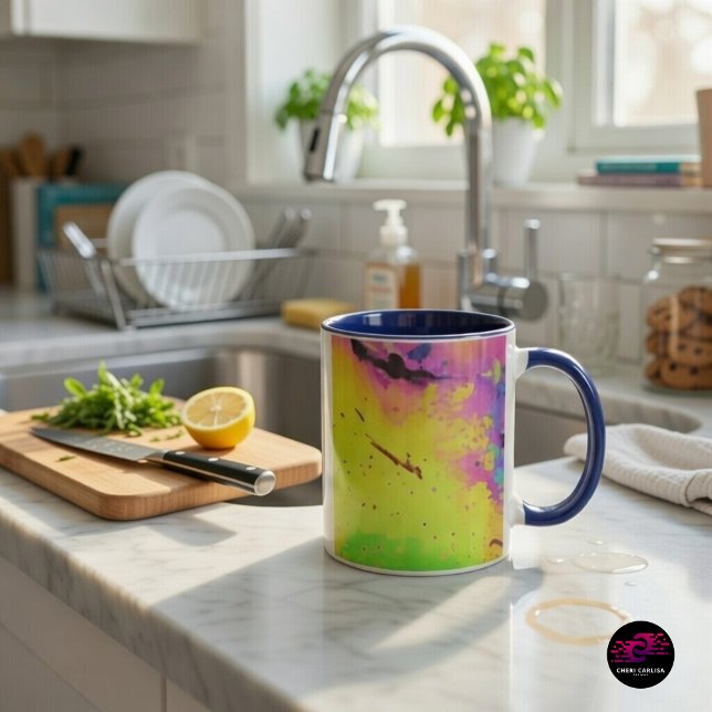 Caneca Pincelada de tinta abstrata em neon rosa (This mug doesn’t do subtle.)