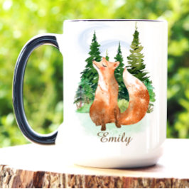 Caneca Pine Floresta Casa de Campo Raposa Aquarela 