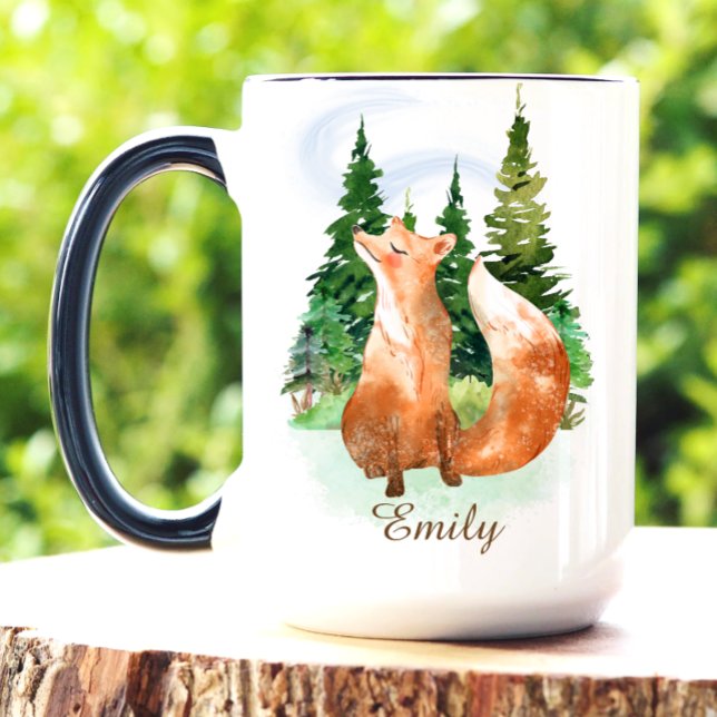 Caneca Pine Floresta Casa de Campo Raposa Aquarela  (Criador carregado)