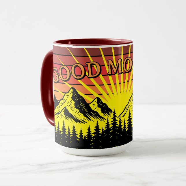 Caneca Pine Tree Forest Over Mountains & Retro Sunset (Frente Esquerda)