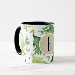 Caneca Pineiras Aquarela Monograma Rústico Moderno Kraft