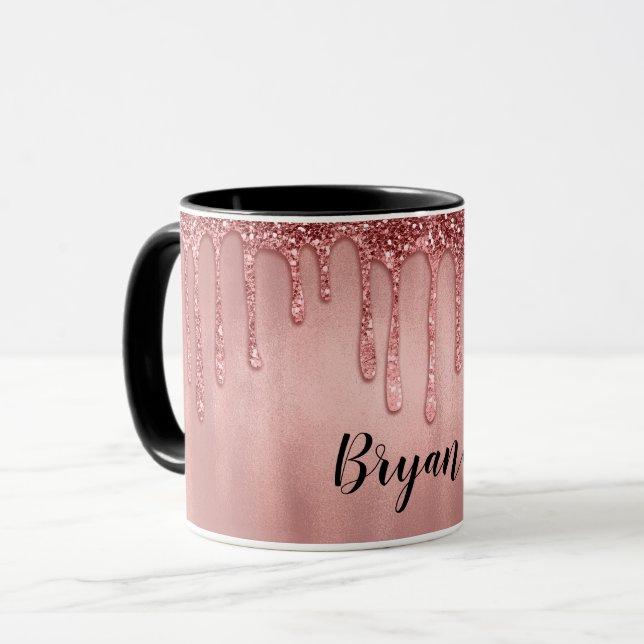Caneca Pingando em Brilho de Ouro Rosado Belos Pingos Cor (Frente Esquerda)