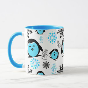 Caneca Pinguim Azul Boneco de Neve Padrão de Inverno