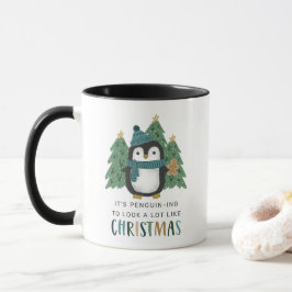 Caneca Pinguim Bonito Engraçado Pinguim de Natal
