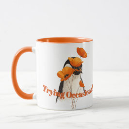 Caneca Pinguim com Flores de Papoula Laranja Arte Botânic