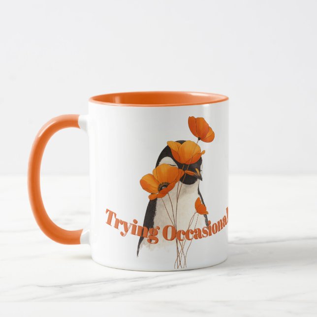 Caneca Pinguim com Flores de Papoula Laranja Arte Botânic (Esquerda)