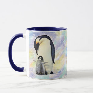 Caneca Pinguim de imperador com a aguarela do pintinho do
