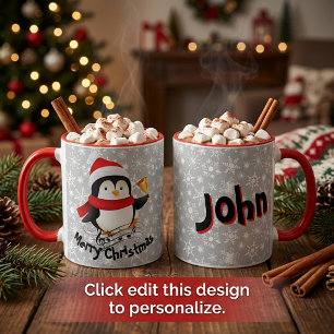 Caneca Pinguim de Natal personalizado