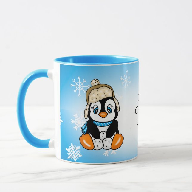 Caneca Pinguim desenhado com Mão Adorável com bolas de ne (Esquerda)