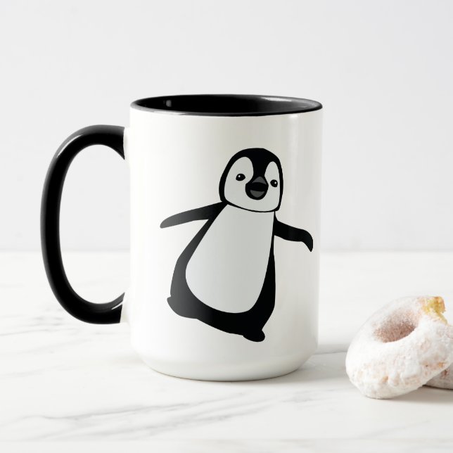 Caneca Pinguim Feriado Branco Preto Personalizado (Com Donut)