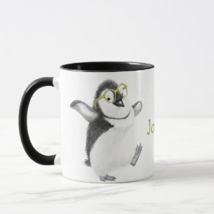 Caneca Pinguim personalizado com alça preta