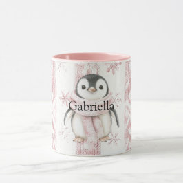 Caneca Pinguim Rosa Flocos de Neve Natal