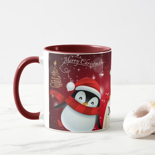 CANECA PINGUINAS PERSONALIZADAS E ARMAZENAMENTO DE CAFÉ D (Com Donut)