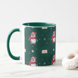 Caneca Pinguins Papais noeis Green Feliz Padrão de Natal 