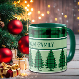 Caneca Pinheiros de Tartan Preto Verde