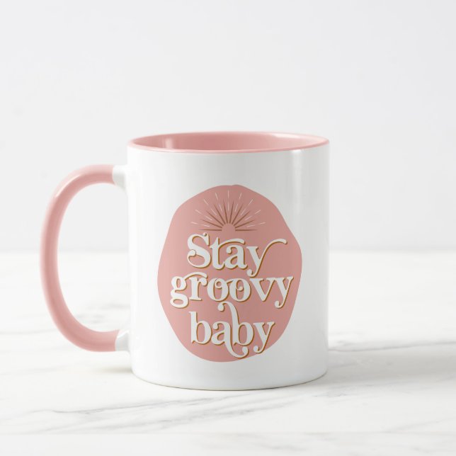 Caneca Pink 70's Themed Keep Groovy Baby Retro Inspirado (Esquerda)