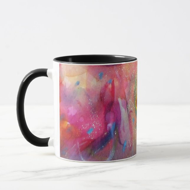 CANECA PINK ABSTRATO AZUL COM RUBY VERMELHA (Esquerda)