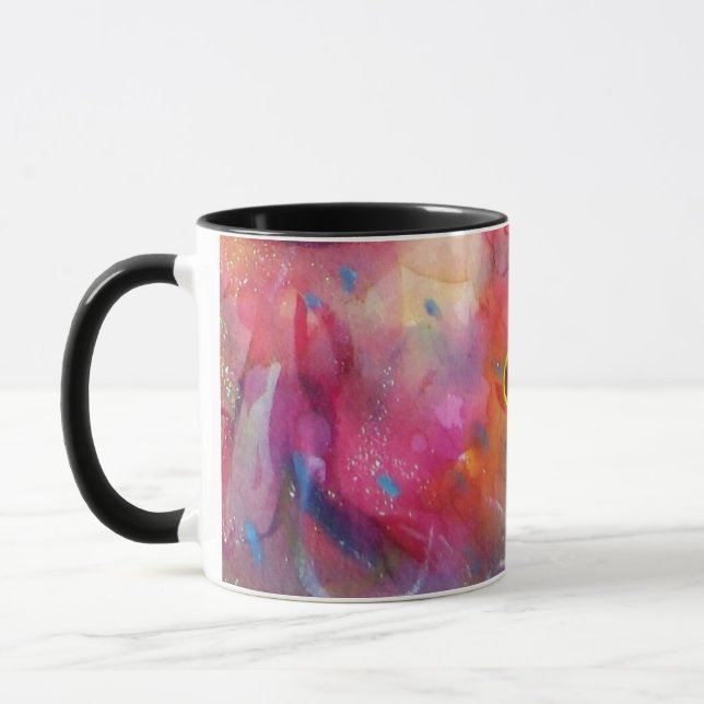 CANECA PINK ABSTRATO AZUL COM RUBY VERMELHA (Esquerda)
