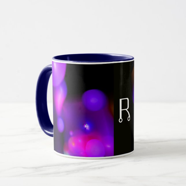 CANECA PINK BLUE PURPLE BLACK FRACTAL BUBBLES MONOGRAM (Frente Esquerda)