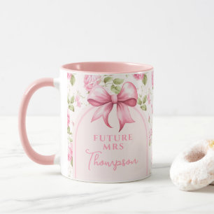 Caneca Pink Bow Coquette Chá de Noiva   Futura Sra