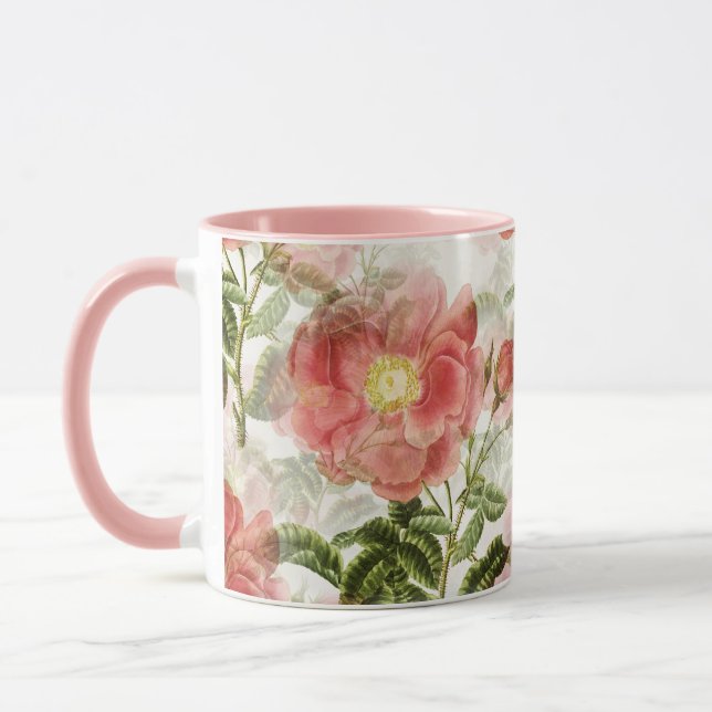 Caneca Pink Camellia Floral Patterno (Esquerda)