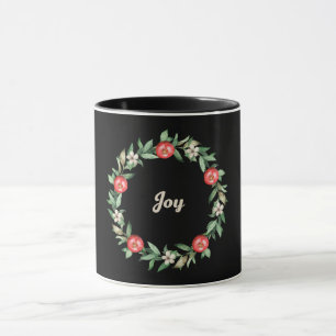 Caneca Pink Floral Christmas Wreath Mug Joy