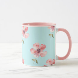 Caneca Pink Floral Mug – Blue Pastel Pattern