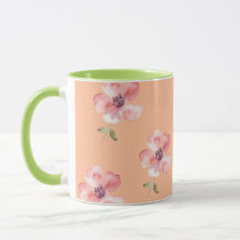 Pink Floral Mug – Orange Pastel Pattern