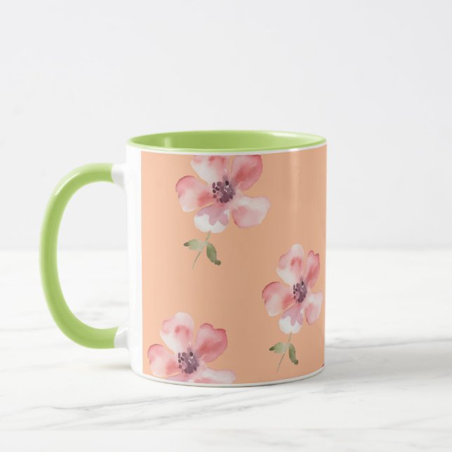 Caneca Pink Floral Mug – Orange Pastel Pattern (Esquerda)
