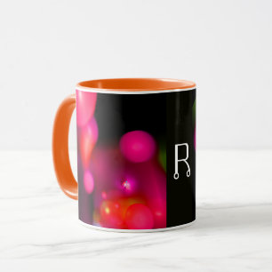 CANECA PINK FUCHSIA PURPLE BLACK FRACTAL BUBBLES MONOGRAM