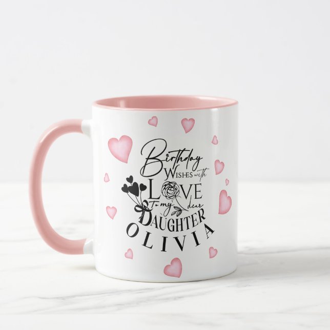 Caneca Pink Hearts Daughter Birthday Text Design (Esquerda)