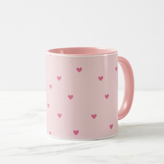 Caneca Pink Hearts Seamless Pattern – Cute Valentine (Frente Esquerda)