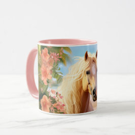 Caneca Pink Hibiscus Beach Palomino Horse Coffee Mug