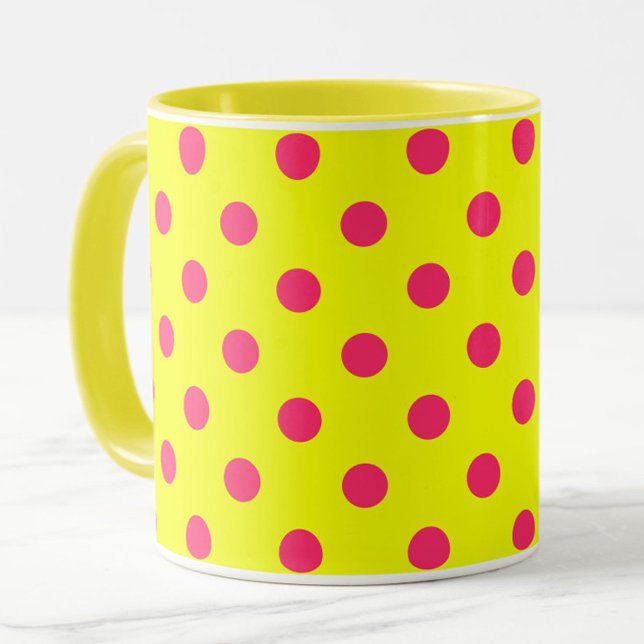 Caneca Pink On Yellow Polka Dots Pattern Design  (Criador carregado)