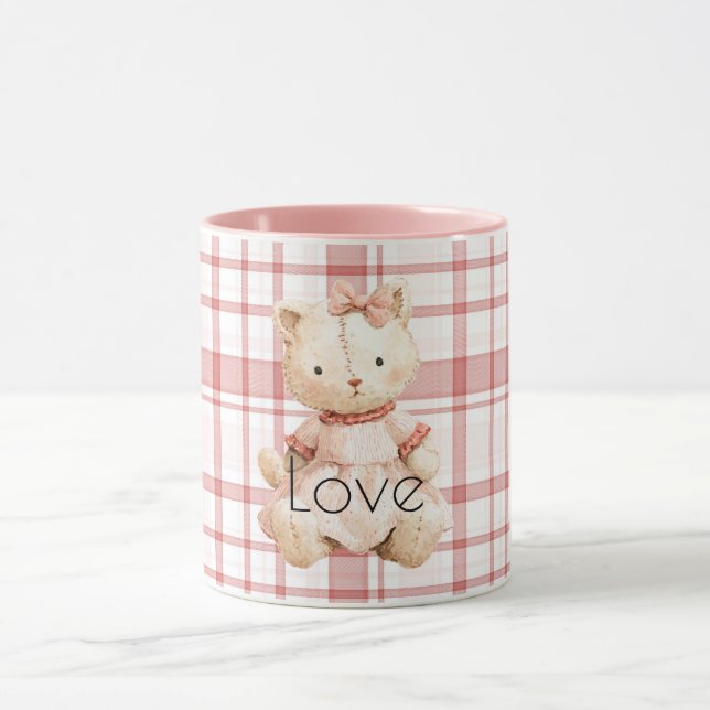 Caneca Pink Plaid Stripes Cat (Centro)