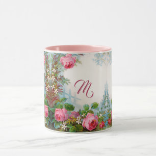 CANECA PINK ROSES E JASMINAS FLORAL MONOGRAMA MUG